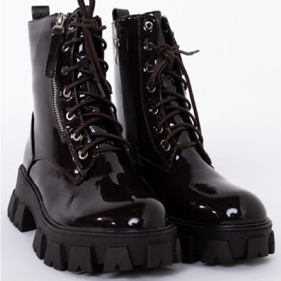 🎉Host Pick 🎊 Azalea Wang Dark Chocolate Patent Leather Lace Up Riding Boots - Picture 2 of 4